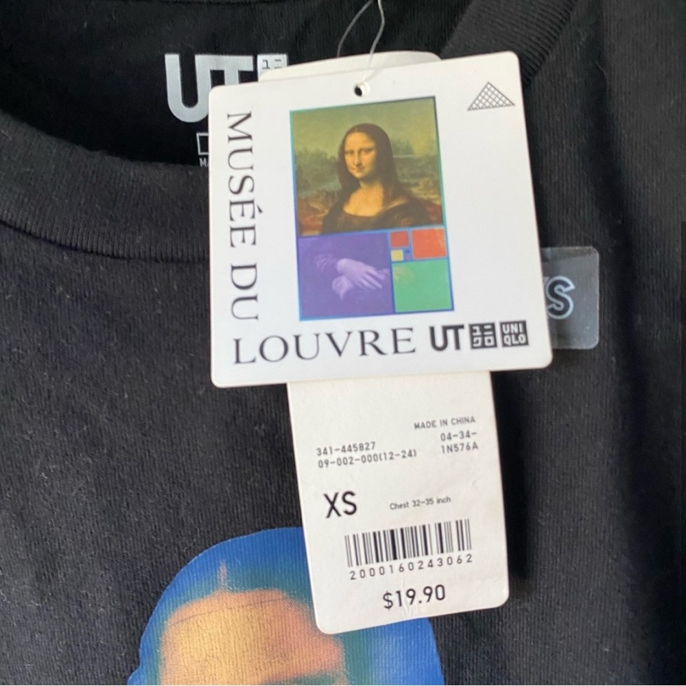 UNIQLO Black Short-Sleeve Mona Lisa Graphic Tee with Blue & Teal Print - Picture 3 of 4